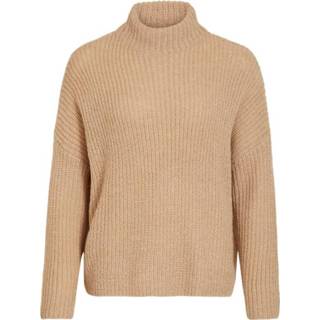 👉 L vrouwen beige Strickpullover Stehkragen Patentmuster