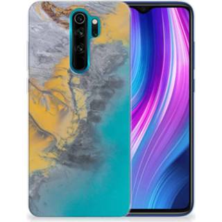 👉 Siliconen hoesje blauw goud Xiaomi Redmi Note 8 Pro TPU Marble Blue Gold 8720215664843