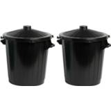 👉 Afvalemmer zwart Set van 2x Afvalemmer/afvalbak met deksel 80 liter