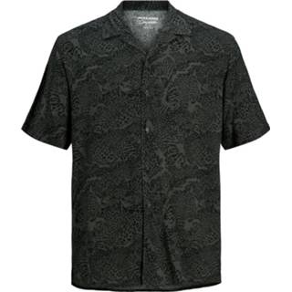 👉 Over hemd l grijs Jack & Jones Overhemd met korte mouwen Luipaardprint 5714501004065