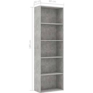 👉 Boekenkast met 5 schappen 60x30x189 cm spaanplaat betongrijs