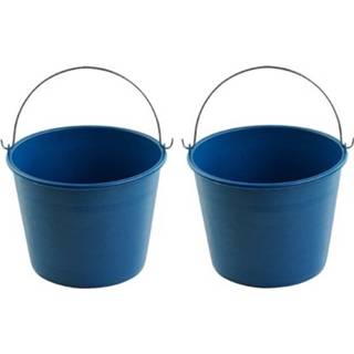 👉 Blauwe 2x schoonmaakemmers/huishoudemmers 6 liter 23 x 17,5 cm