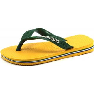👉 Slippers rubber zwart kinderen geel Havaianas Kids Brasil logo Ochre, HAV41