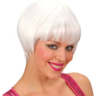 👉 Pruik witte active Mooie rave kort model met pony 8003558008612
