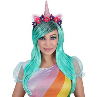 👉 Pruik active vrouwen Leuke Eenhoorn met hoofdband voor dames 8003558469420