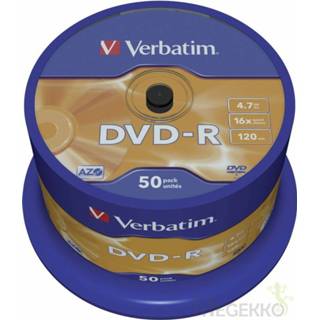 👉 1x50 Verbatim DVD-R 4.7GB 16x Speed. Mat zilver