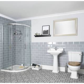 👉 Badkamerset wit keramisch klassiek vloer richmond Duoblok Toiletten Wastafels met Zuil kwadrant - Douchecabine | Portland Toilet en Wastafel 50cm 5051752870965