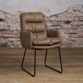 👉 Eetkamerstoel metalen onderstel taupe Tower Living 'Toro' met armleuning, kleur