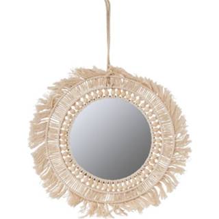 👉 Spiegel glas naturel met kralen en franjes - ø37 cm 8716963088048