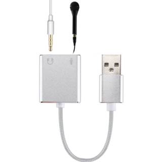 Geluidskaart zilver Aluminiumlegering Shell Externe USB Virtuele 7.1 Kanaals met 13cm Kabel voor PC Laptop (Zilver)