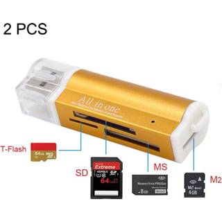 👉 2 STUKS Multi All in 1 USB 2.0 Micro SD SDHC TF M2 MMC MS PRO DUO Geheugenkaartlezer (goud)