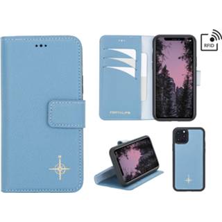 👉 Lichtblauw echt leer ruimte voor papiergeld bookwallet flip hoes leithen blauw NorthLife - Uitneembare 2-in-1 (RFID) bookcase iPhone 11 Pro Saffiano 8691051677970