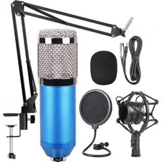 👉 BM-800 Mic Kit condensatormicrofoon met instelbare microfoonophanging Schaararm, schokmontage en dubbellaags popfilter, voor studio-opname, live uitzending, live show, KTV, enz. (Blauw)
