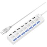 👉 7 poorten USB Hub 2.0 USB-splitter High Speed 480 Mbps met AAN / UIT-schakelaar, 7 LED (wit)