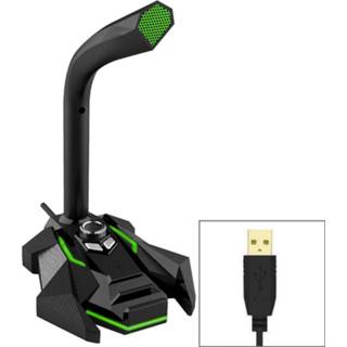 👉 GK Desktop Omnidirectionele USB bedrade dubbele microfoon condensatormicrofoon, ingebouwde geluidskaart, compatibel met pc / Mac voor live-uitzending, show, KTV, etc. (zwart + groen)