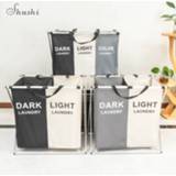 👉 Organizer Shushi Foldable Dirty Clothes Laundry Basket Three Grid Home Printed Hamper Sorter Waterproof