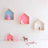 👉 Small 3PCS/Set Wooden House Shelf Storage Rack Solid Wood Crafts Children Home Decoration Wall Hanging 5