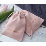 👉 Roze 100 Personalized Logo Print Drawstring Bags Custom Jewelry Packaging Pouches Chic Wedding Favor Pink Flannel Cosmetic