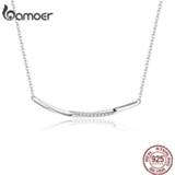 👉 Zilver vrouwen Bamoer Minimalist Silver 925 Jewelry Clear Wave CZ Choker Necklace for Women Female Fine Gifts Accessories BSN130