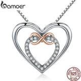 👉 Hanger zilver vrouwen BAMOER Authentic 925 Sterling Silver Elegant Infinity Love Double Heart Pendant Necklaces for Women Fine Jewelry Gift SCN121