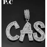 👉 Hanger goud zilver Custom Name Cubic Zircon Baguette Letters Hip Hop Pendant Chain Gold Silver Men's Jewelry with Tennis for Gift