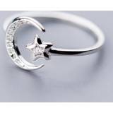 👉 Zilver vrouwen Real 925 Sterling Silver Minimalist Zircon Moon Star Opening Ring For Charming Women Party Fine Jewelry Cute 2019 Gift