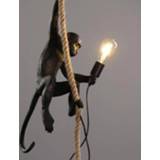 👉 Hanger zwart resin goud Gold Black Monkey Chandelier Lighting Loft Hemp Rope Pendant Lamp Luminaires Bar Cafe Includes E27 Light Fixtures