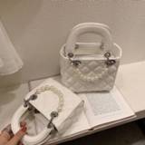 👉 Handtas PU leather small vrouwen Elegant Female Pearl Tote bag 2019 Summer New Quality Women's Designer Handbag Lattice Shoulder Messenger bags