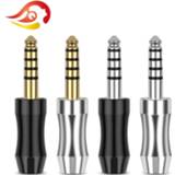 👉 Earphone rhodium goud QYFANG 4.4mm Plug 5 Pole Stereo Rhodium/Gold Plated Copper Balance Audio Jack Wire Connector HiFi Headset Metal Adapter