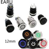 Switch zwart rood blauw 12mm Waterproof Metal Push Button LED Light Black Momentary Latching Car Engine PC Power 5V 12V 24V 220V Red Blue