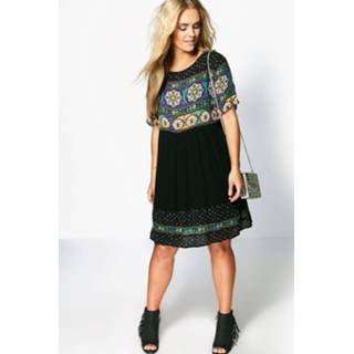 👉 Plus Retro Print Smock Dress, Black