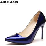 👉 Shoe rood blauw zwart leather vrouwen Hot Women Shoes Pointed Toe Pumps Patent Dresshigh Heels Boat Wedding Zapatos Mujer Red Blue Black Apricot