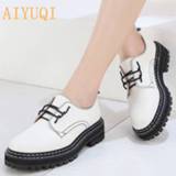 👉 Shoe leather large vrouwen Retro Women Shoes Genuine 2020 New Spring British Style Student Wild Thick Size 41 42 43 Ladies Oxford