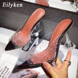 Slippers transparent PVC vrouwen Eilyken Fashion Rhinestones Women Pumps Sexy Clear Perspex Crystal Spike Heel Shallow Peep Toe Sandals