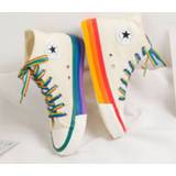 👉 Sneakers wit canvas vrouwen Fashion Women Rainbow Bottom Shoes High Top Sneaker White 2020 Spring Summer Vulcanized