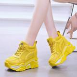 👉 Sneakers geel vrouwen Rimocy Hidden Heels Wedge Platform Women Casual Lace Up Thick Bottom Walking Shoes Woman Non Slip Yellow Mujer