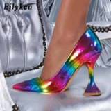 👉 Shoe vrouwen Eilyken 2020 New Spring Autumn Rainbow Color Women Pumps Cup heeled Pointed Toe High Heels Weeding Shoes Spike Heel