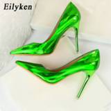 👉 Shoe donkergroen rood leather vrouwen Eilyken 2020 New Women Sexy Fetish Green Red 10.5cm High Heels Quality Patent Pointed Toe Ladies Office Shoes