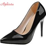 👉 Shoe leather vrouwen Aphixta 11.5cm Office Thin Heels Pumps Women Shoes Pointed Toe Patent Wedding Dress Woman Chaussures Femme