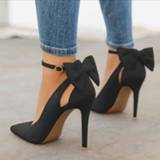 👉 Stiletto zwart vrouwen New bow pumps women high heels woman pointed toe sexy party black plus size shoes wedding ladies