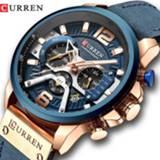 👉 Watch blauw leather mannen CURREN Casual Sport Watches for Men Blue Top Brand Luxury Military Wrist Man Clock Fashion Chronograph Wristwatch
