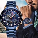 👉 Watch blauw steel LIGE Men Watches Top Brand Luxury Stainless Blue Waterproof Quartz Fashion Chronograph Male Sport Military