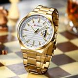 👉 Watch wit goud steel mannen Man Brand Luxury Gold White Top CURREN Watches Stainless Quartz Wristwatch Auto Date Clock Male Relogio