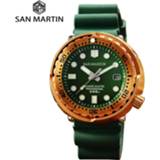 👉 Watch rubber San Martin Tuna Bronze Men Automatic Mechanical Sapphire Luminous 30 Bar Water Resistant Fluoro Strap Calendar часы
