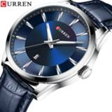 👉 Watch blauw leather mannen CURREN Simple Men Man Luxury Brand Quartz Watches Relogio Masculino Casual Wristwatch Male Clock Blue