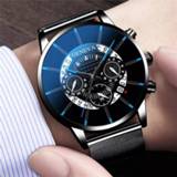 👉 Watch blauw steel 2020 Luxury Ultra Thin Waterproof Men Calendar Stainless Anti-blue light Watches Men's Quartz Reloj Hombre