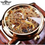👉 Watch transparent bruin leather Winner Golden Case Luxury Casual Design Brown Strap Mens Watches Top Brand Mechanical Skeleton