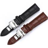 👉 Watch bruin zwart leather Band Strap Butterfly Pattern Genuine Deployant Buckle Bracelet Brown Black Watchbands 15-23mm