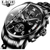 👉 Watch zwart steel Relogio Masculino LIGE Mens Watches Top Brand Luxury Fashion Business Quartz Men Sport Full Waterproof Black Clock