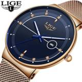 👉 Watch goud LIGE Fashion Mens Watches Top Brand Luxury Ultra Thin Quartz For Men Mesh Strap Waterproof Gold Relogio Masculino